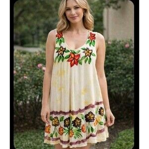 Cleopatra Summertime Dress Flowy Yellow Sleeveless Floral 100% Rayon Free Size
